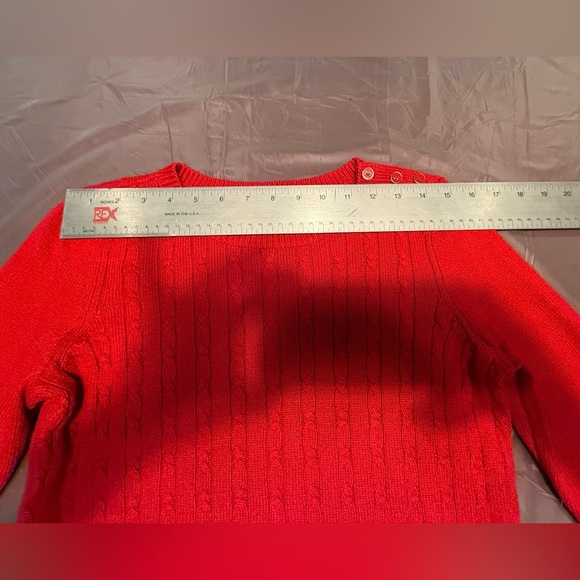 Talbots Red Pop Soft Cable Knit Crewneck Sweater w/ Gold Button Shoulder Size SP - Picture 10 of 11